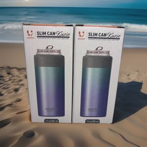 2 Asobu Skinny Can Kuzie Insulated Stainless Steel Sleeve for a Slim 12oz Cans,